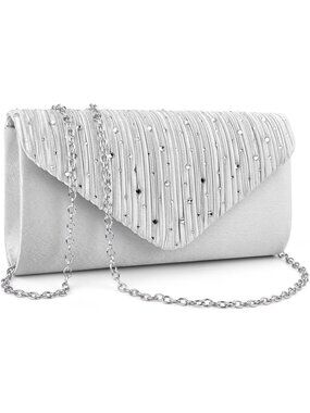 Women's Silver Clutch Purse Metallic Wedding Prom Imported Evening Bag